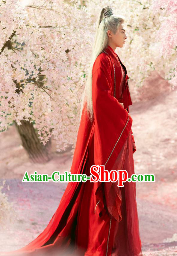 China Romantic TV Series Miss The Dragon King Yuchi Long Yan Red Clothing Ancient Royal Lord Costumes