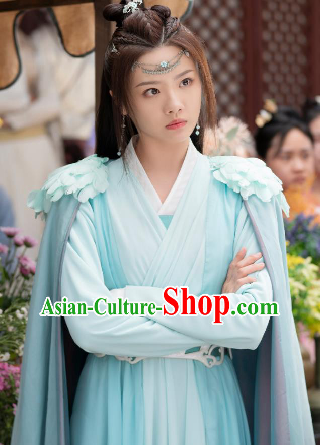 China Fairy Hanfu Clothing Ancient Swordswoman Costumes Romantic TV Series Miss The Dragon Qing Qing Dresses Complete Set