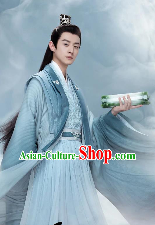 China Ancient Scholar Blue Costumes Romance Drama The Journey of Chong Zi Superhero Yu Du Clothing