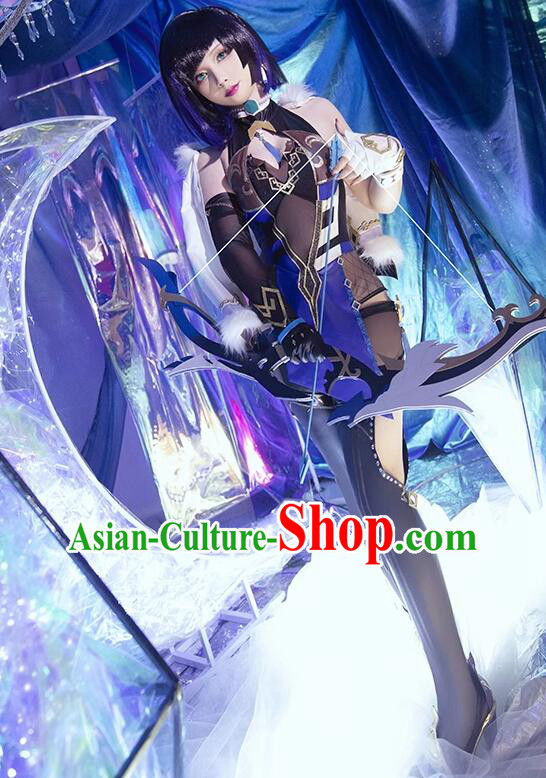 Genshin Female Knight Blue Dress Handmade Woman Sexy Clothing Cosplay Ye Lan Costume