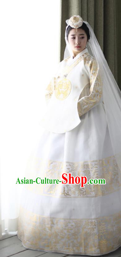 Korean Traditional Costumes Ancient Bride Clothing Handmade Court Hanbok White Top and Dress Complete Set