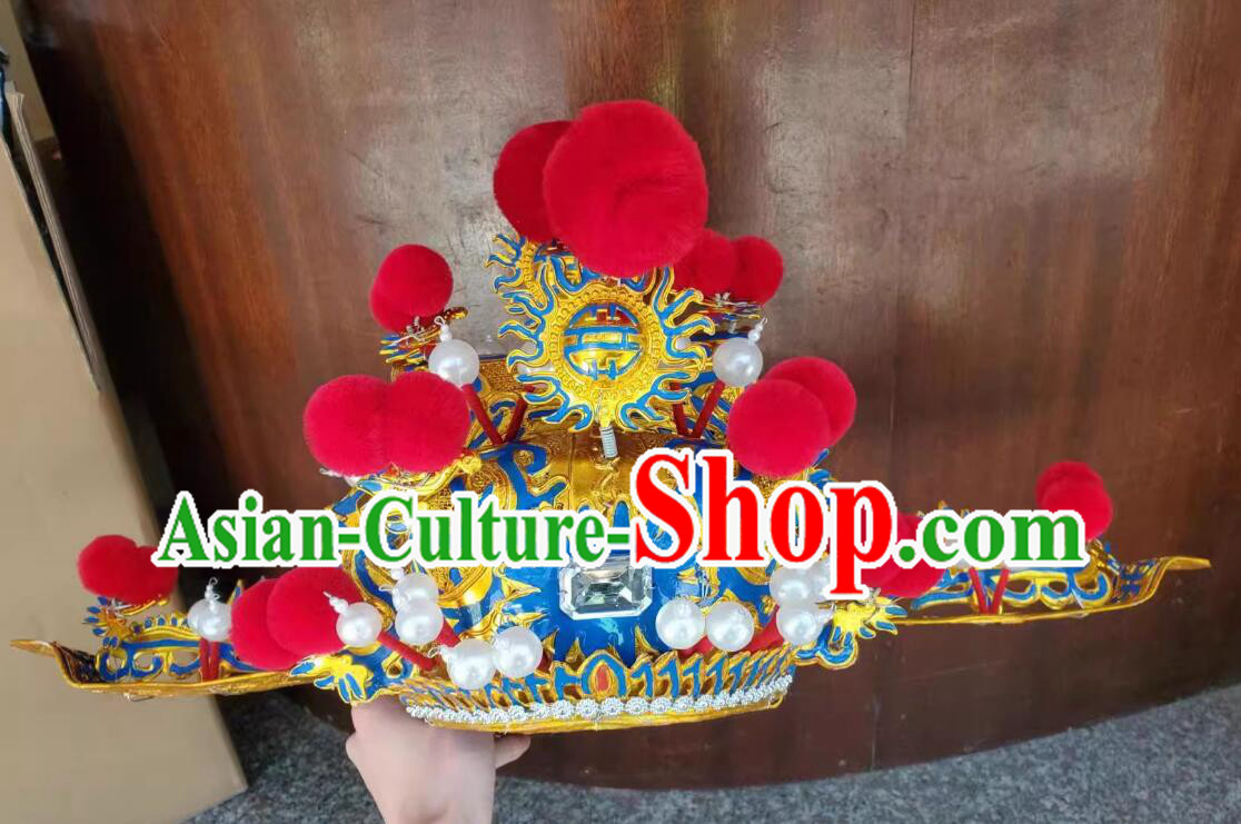 China God of Wealth Hat Traditional Chinese Beijing Opera Elder Man Headwear Cai Shen Headdress
