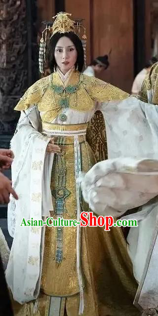 China Film Ancient Shang Dynasty Empress Costumes Creation of the Gods I Kingdom of Storms Demon Queen Jiang Golden Trailing Clothing