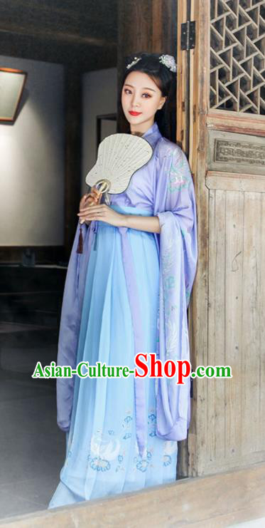 China Ancient Palace Princess Clothing Song Dynasty Yong Lady Costumes Traditional Light Violet Hanfu Dress