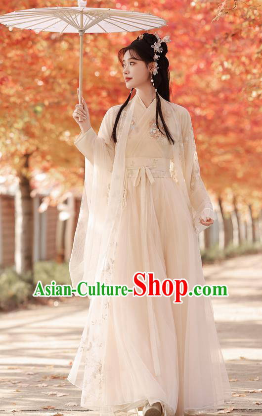 China Ancient Palace Princess Clothing Traditional Champagne Hanfu Dress Jin Dynasty Young Woman Costumes