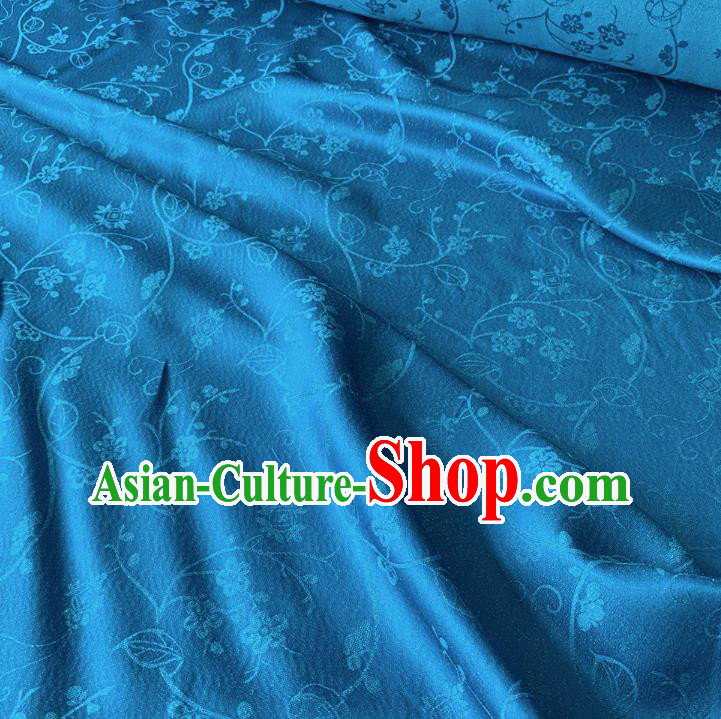 Peacock Blue Chinese Cheongsam Cloth Traditional Hanfu Silk Material Classical Plum Blossom Pattern Silk Fabric