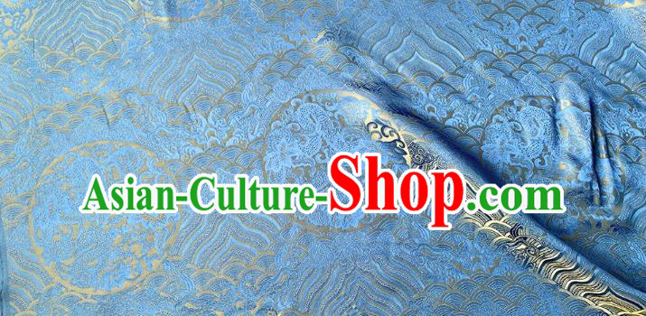 Blue Chinese Cheongsam Cloth Traditional Hanfu Silk Material Classical Round Dragon Pattern Silk Fabric