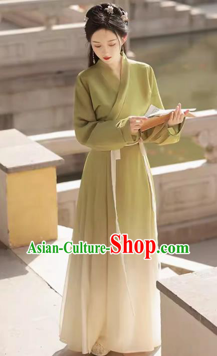 China Ancient Young Lady Clothing Song Dynasty Costumes Traditional Hanfu Green Blouse and Skirt