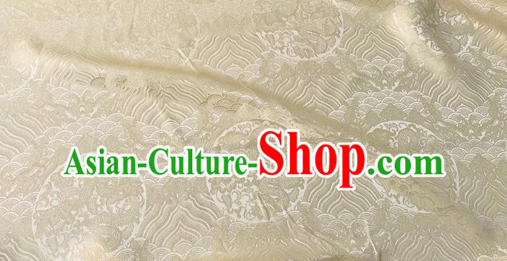 Champagne Chinese Cheongsam Cloth Traditional Hanfu Silk Material Classical Round Dragon Pattern Silk Fabric
