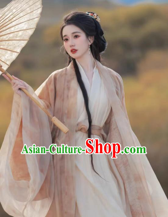 China Southern and Northern Dynasties Court Princess Costumes Ancient Goddess Clothing Traditional Hanfu Champagne Dresses