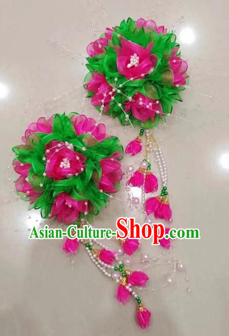 Green Rose Red Silk Flower Opera Corolla Performance Yangko Yangko Square Dance Dance Big Yangko Headdress Flower Twist Yangko Headdress