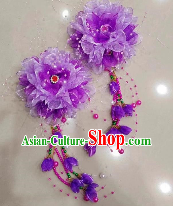 Purple Silk Flower Opera Corolla Performance Yangko Yangko Square Dance Dance Big Yangko Headdress Flower Twist Yangko Headdress