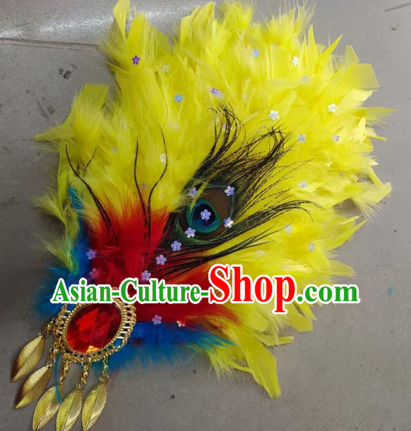 Yellow Northeastern Yangko Feather Headdress Head Flower Tie Hair Yangko Headdress Corolla Sweet Yangko Feather Head Flower Peacock
