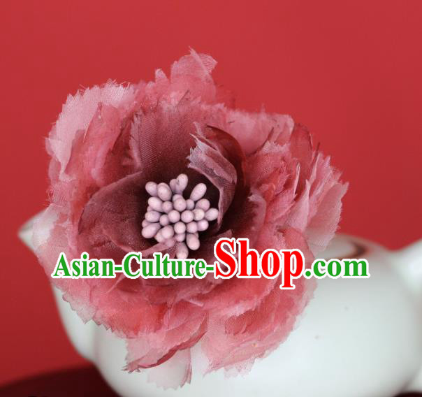 China Handmade Hanfu Red Peony Hairpin Ancient Empress Hair Jewelry Tang Dynasty Court Woman Headpiece