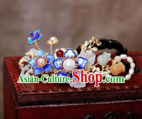 China Ancient Empress Hair Jewelry Ming Dynasty Court Woman Headpiece Handmade Hanfu White Jade Hairpin