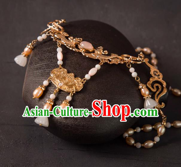 China Ancient Empress Necklace Ming Dynasty Noble Woman Jewelry Handmade Hanfu Golden Necklet