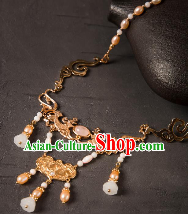 China Ancient Empress Necklace Ming Dynasty Noble Woman Jewelry Handmade Hanfu Golden Necklet
