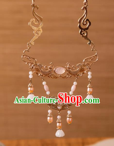 China Ancient Empress Necklace Ming Dynasty Noble Woman Jewelry Handmade Hanfu Golden Necklet