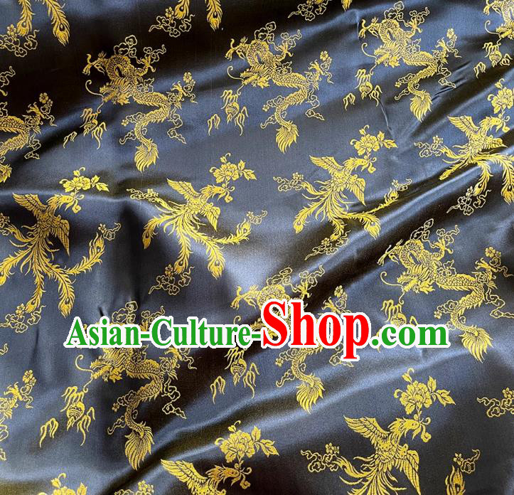 Black China Traditional Material Classical Dragon and Phoenix Pattern Silk Jacquard Cheongsam Fabric