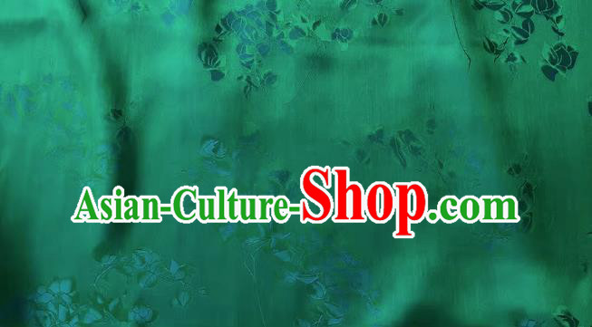 Deep Green China Classical Peach Blossom Pattern Silk Cheongsam Fabric Traditional Dress Material