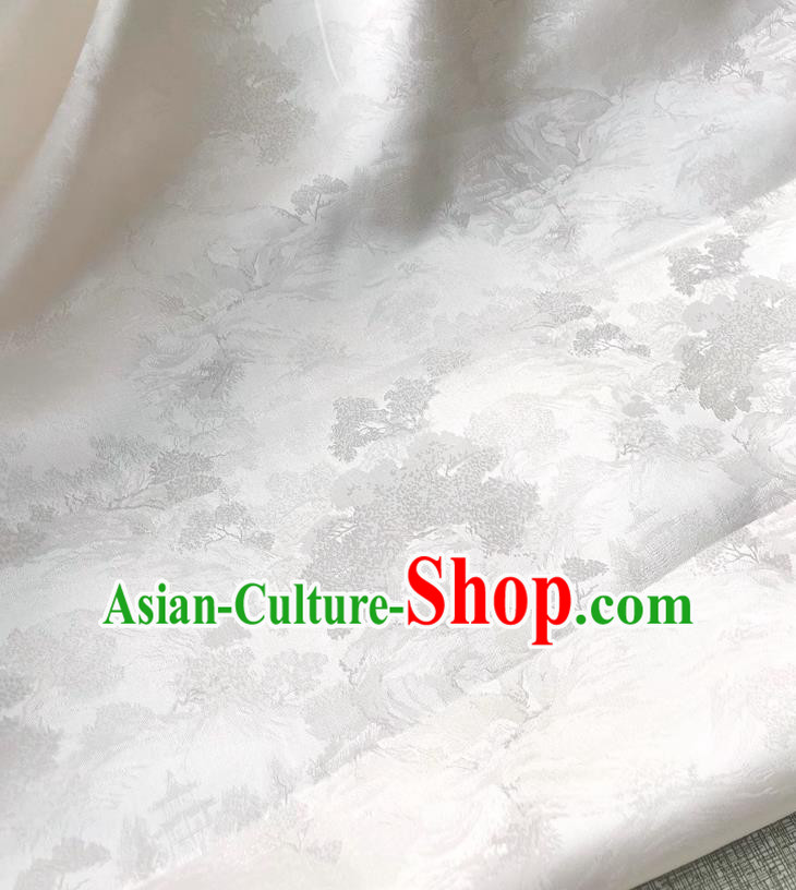 White China Cheongsam Jacquard Fabric Traditional Dress Material Classical Landscape Painting Pattern Silk