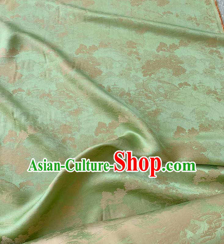 Green China Classical Landscape Painting Pattern Silk Cheongsam Jacquard Fabric Traditional Dress Material