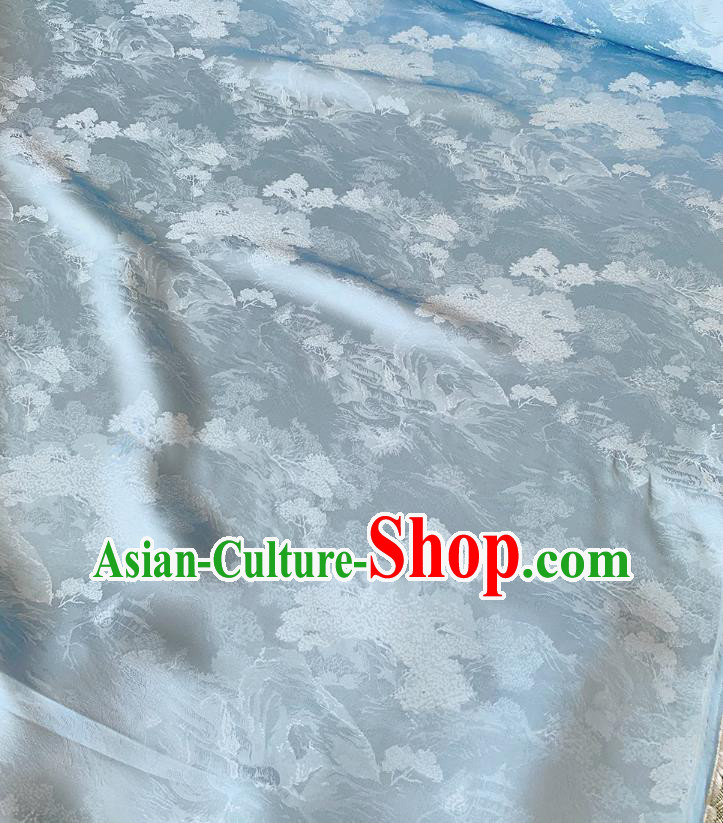 Light Blue China Traditional Dress Material Classical Landscape Painting Pattern Silk Cheongsam Jacquard Fabric
