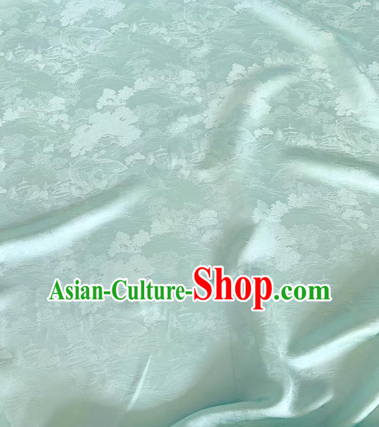 Aqua China Classical Landscape Painting Pattern Silk Cheongsam Jacquard Fabric Traditional Dress Material