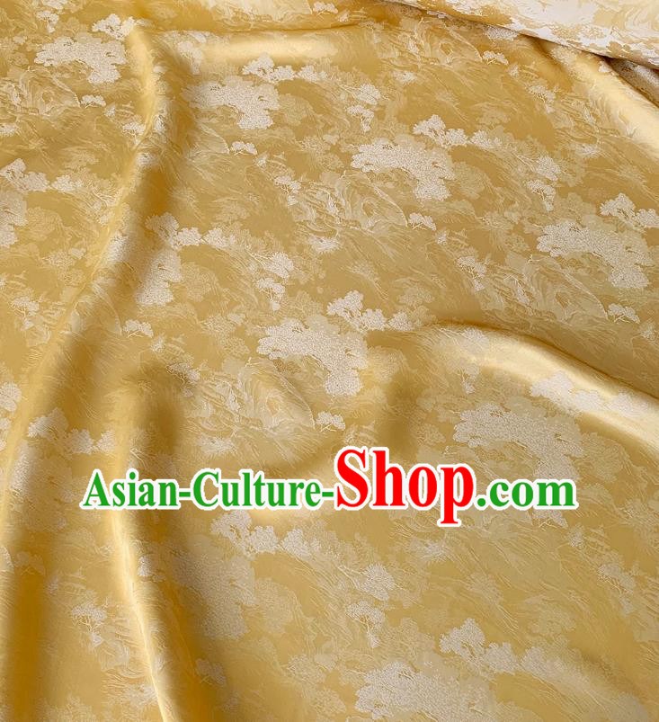 Light Golden China Traditional Dress Material Classical Landscape Painting Pattern Silk Cheongsam Jacquard Fabric