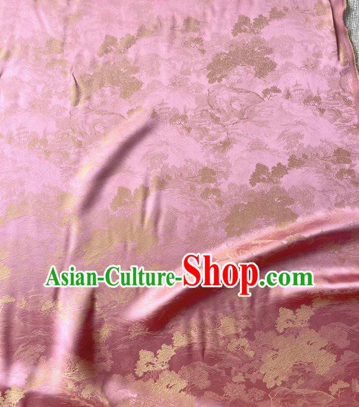 Pink China Jacquard Fabric Traditional Cheongsam Material Classical Landscape Painting Pattern Silk