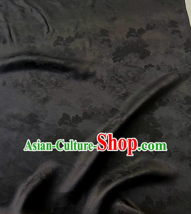 Black China Classical Landscape Painting Pattern Silk Jacquard Fabric Traditional Cheongsam Material