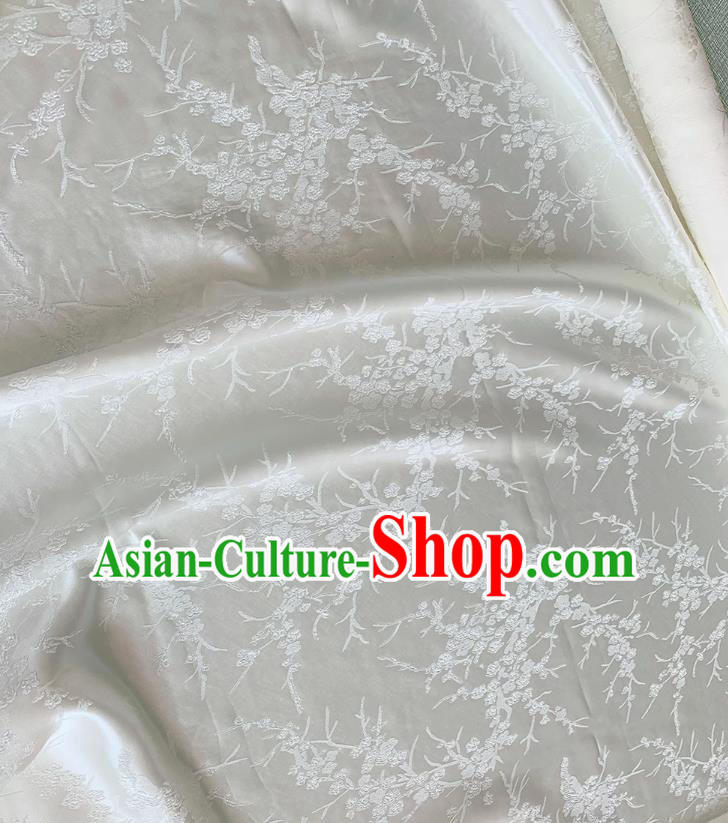 White China Traditional Cheongsam Material Classical Plum Blossom Pattern Silk Embossed Stretch Fabric