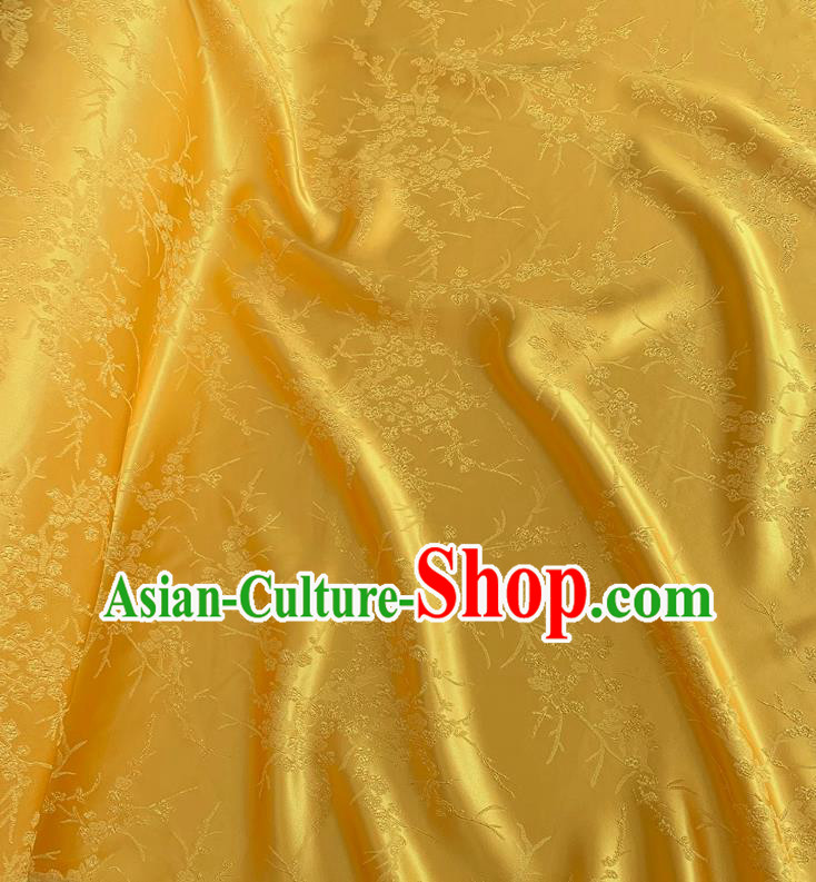 Golden China Traditional Cheongsam Material Classical Plum Blossom Pattern Silk Embossed Stretch Fabric