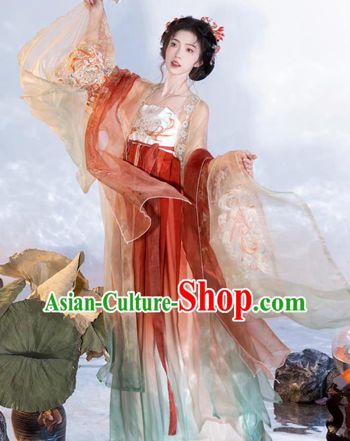 Chinese Hanfu Hezi Qun Tang Dynasty Princess Red Dresses Ancient Palace Lady Clothing