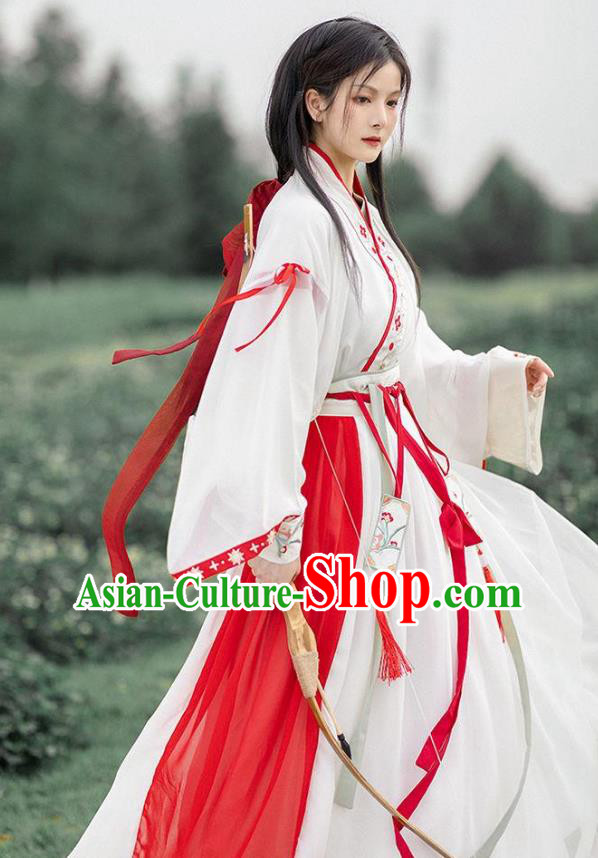 Chinese Ancient Heroine Clothing Hanfu White Ru Qun Jin Dynasty Swordswoman Dresses