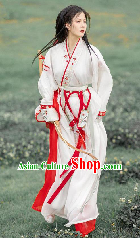 Chinese Ancient Heroine Clothing Hanfu White Ru Qun Jin Dynasty Swordswoman Dresses