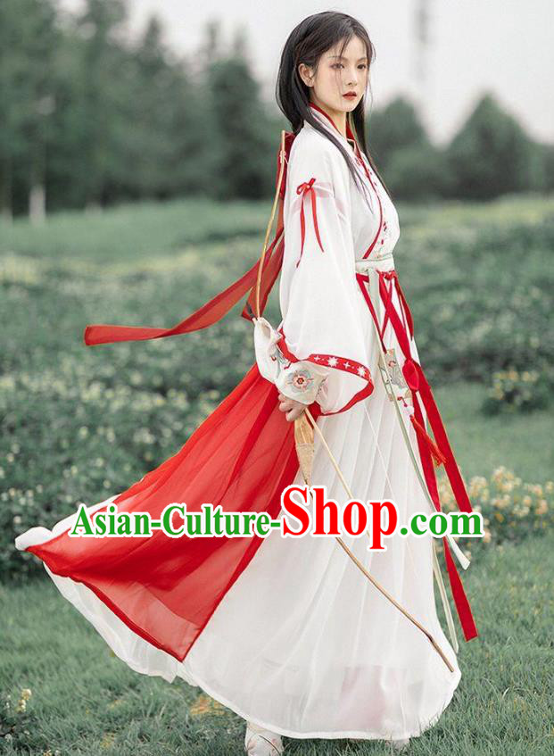 Chinese Ancient Heroine Clothing Hanfu White Ru Qun Jin Dynasty Swordswoman Dresses