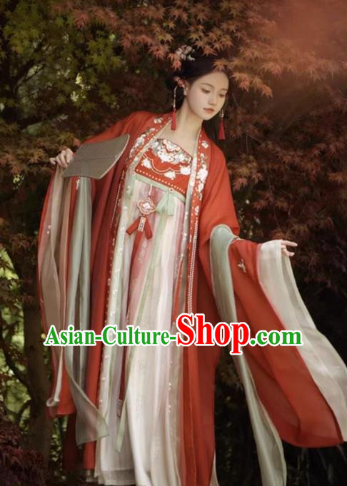 Chinese Hanfu Hezi Qun Tang Dynasty Princess Red Dresses Ancient Goddess Clothing