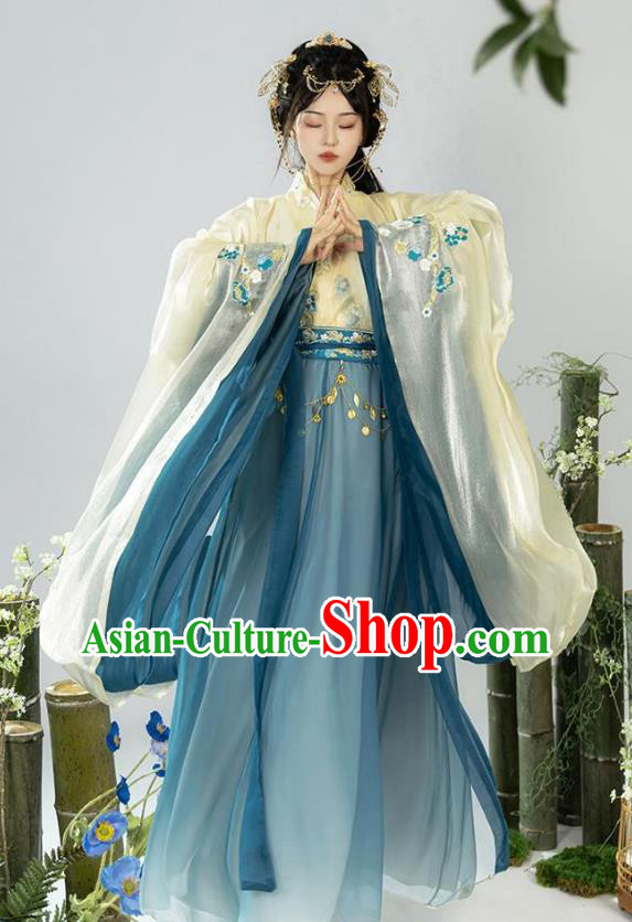 Chinese Ancient Fairy Blue Dresses Jin Dynasty Princess Costume Hanfu Ru Qun