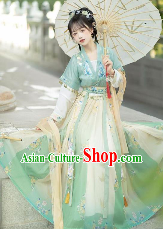 Chinese Hanfu Ru Qun Ancient Young Woman Green Dresses Tang Dynasty Palace Princess Costume