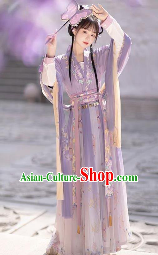 Chinese Tang Dynasty Palace Princess Costume Hanfu Ru Qun Ancient Young Woman Purple Dresses
