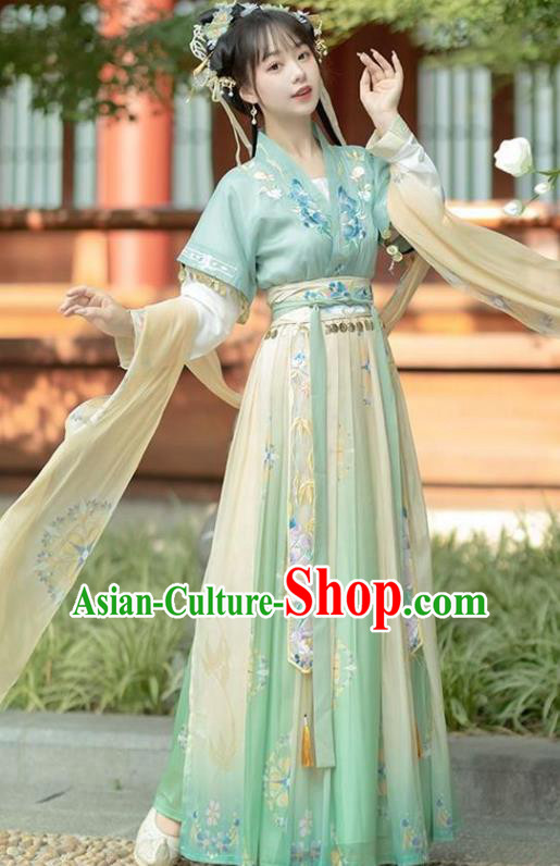 Chinese Hanfu Ru Qun Ancient Young Woman Green Dresses Tang Dynasty Palace Princess Costume