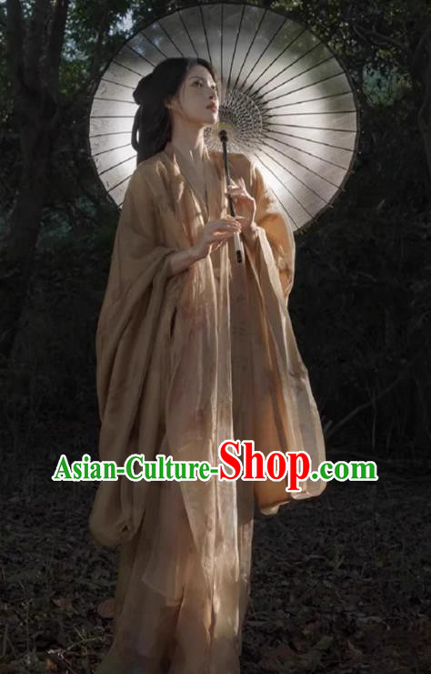 China Traditional Beige Hanfu Dress Jin Dynasty Heroine Costume Ancient Swordswoman Clothing