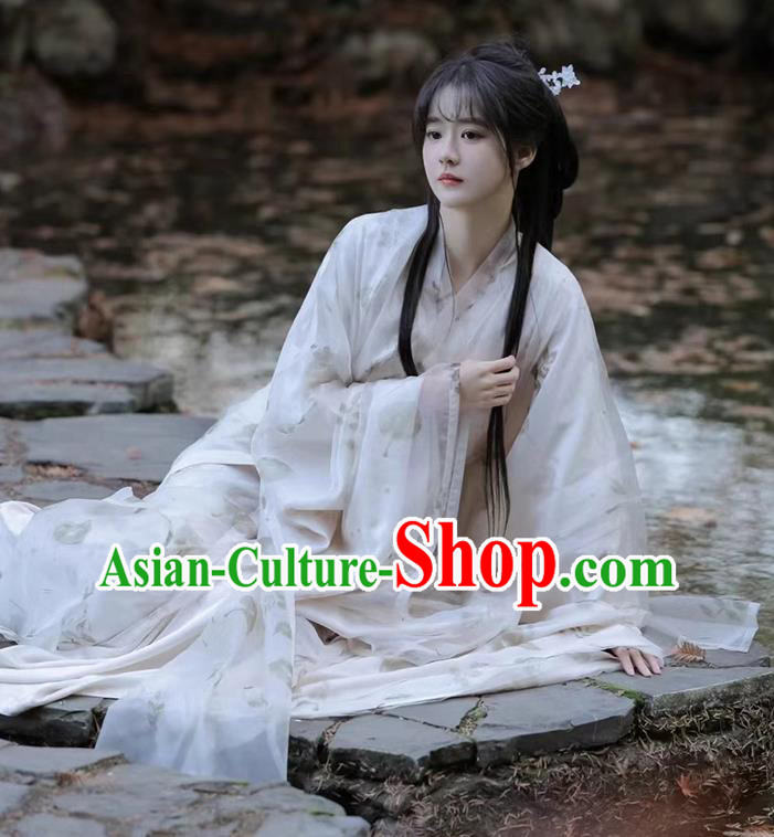 China Wei Dynasty Palace Lady Clothing Ancient Palace Princess Costumes Traditional Hanfu White Dresses