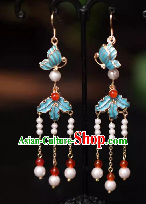 Top Handmade Hanfu Ear Jewelries Chinese Ancient Qing Dynasty Empress Earrings