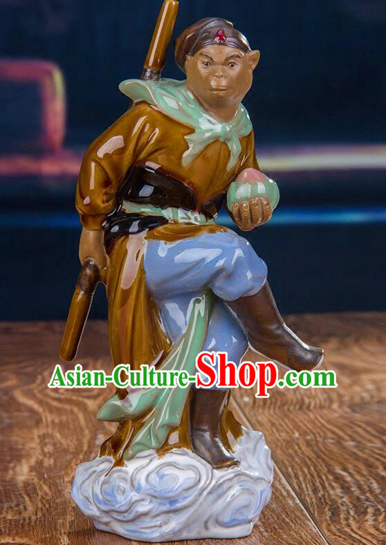 Handmade Sun Wu Kong Arts Collection Chinese Shiwan Ceramics Journey to the West Handsome Monkey King Statue