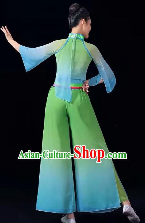 Chinese Children Yangko Dance Green Outfit Fan Dance Costumes Folk Dance Clothing