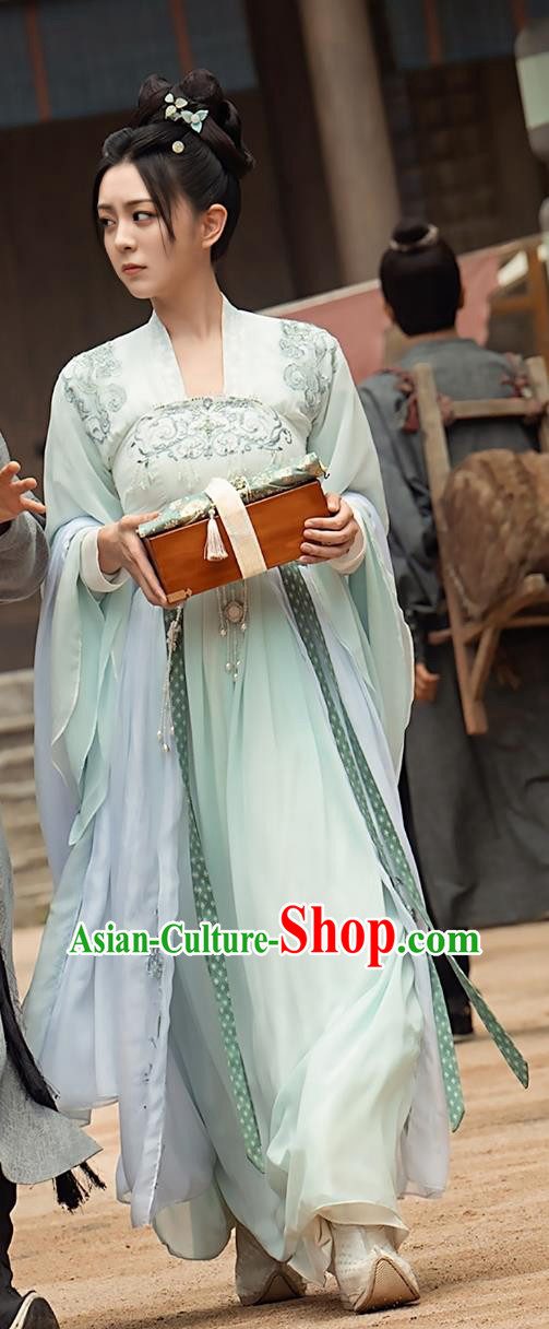 Ancient Chinese Noble Lady Clothing Traditional China Light Green Hanfu Dress TV Series Drama Strange Tales of Tang Dynasty Heroine Pei Xi Jun Costume