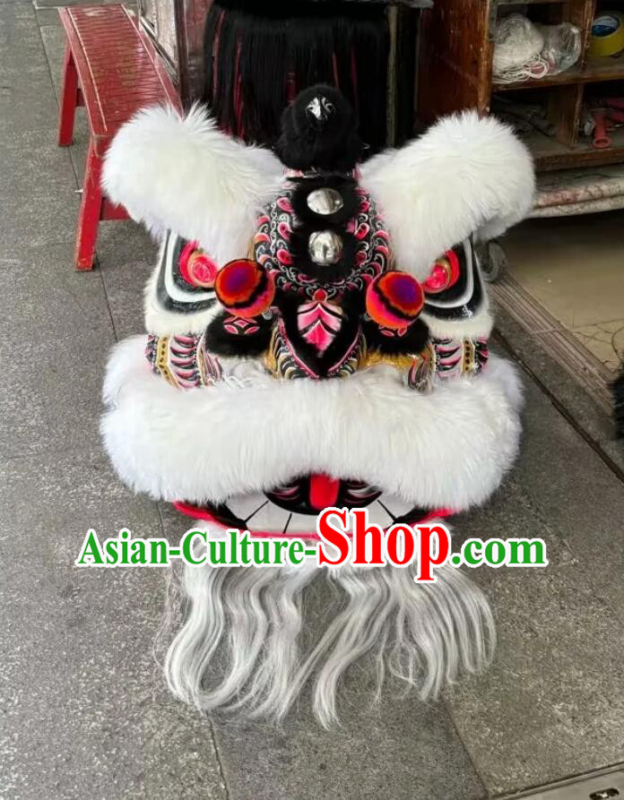 Chinese White Wool Fut San Lion Dancing Instruments Handmade Lion Head Traditional Lao Fu Zi Dancing Lion Costume Complete Set