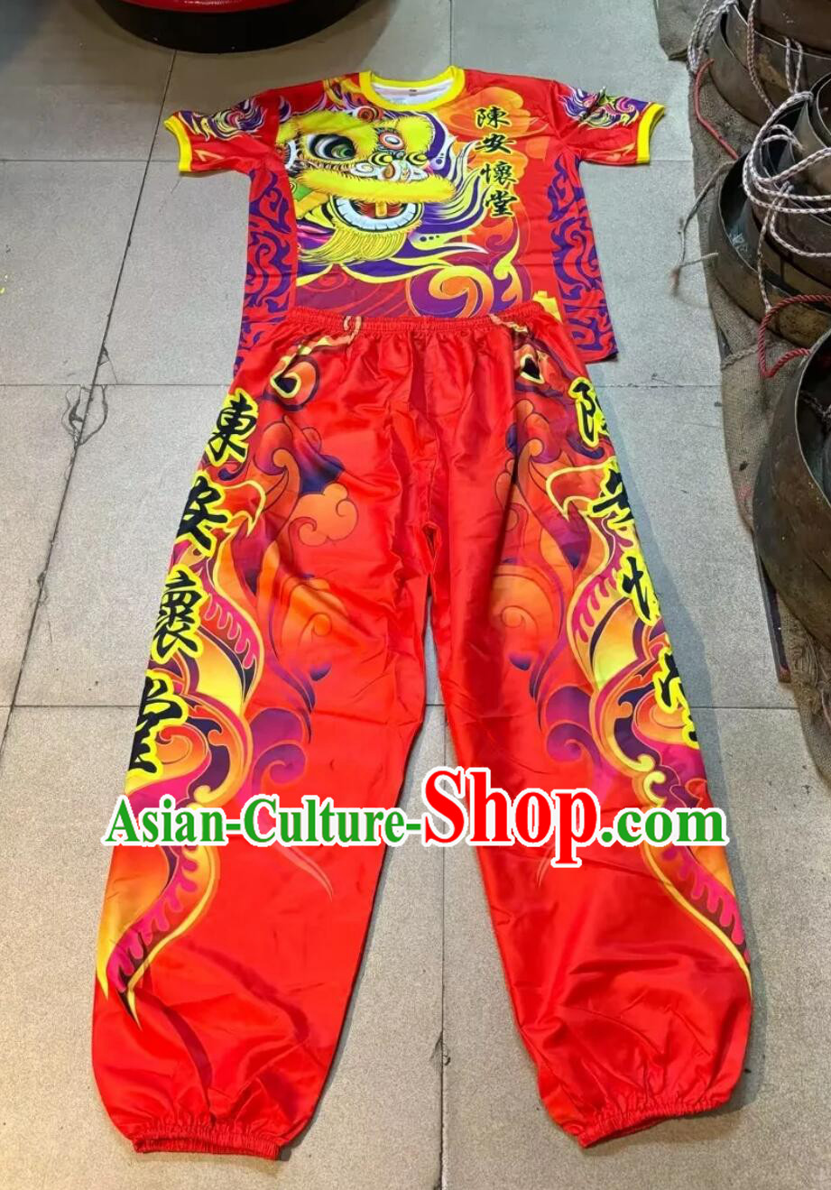 Chinese Lion Dance Team Clothing China Festival Performance Red Outfit Professional Lion Dance Uniform